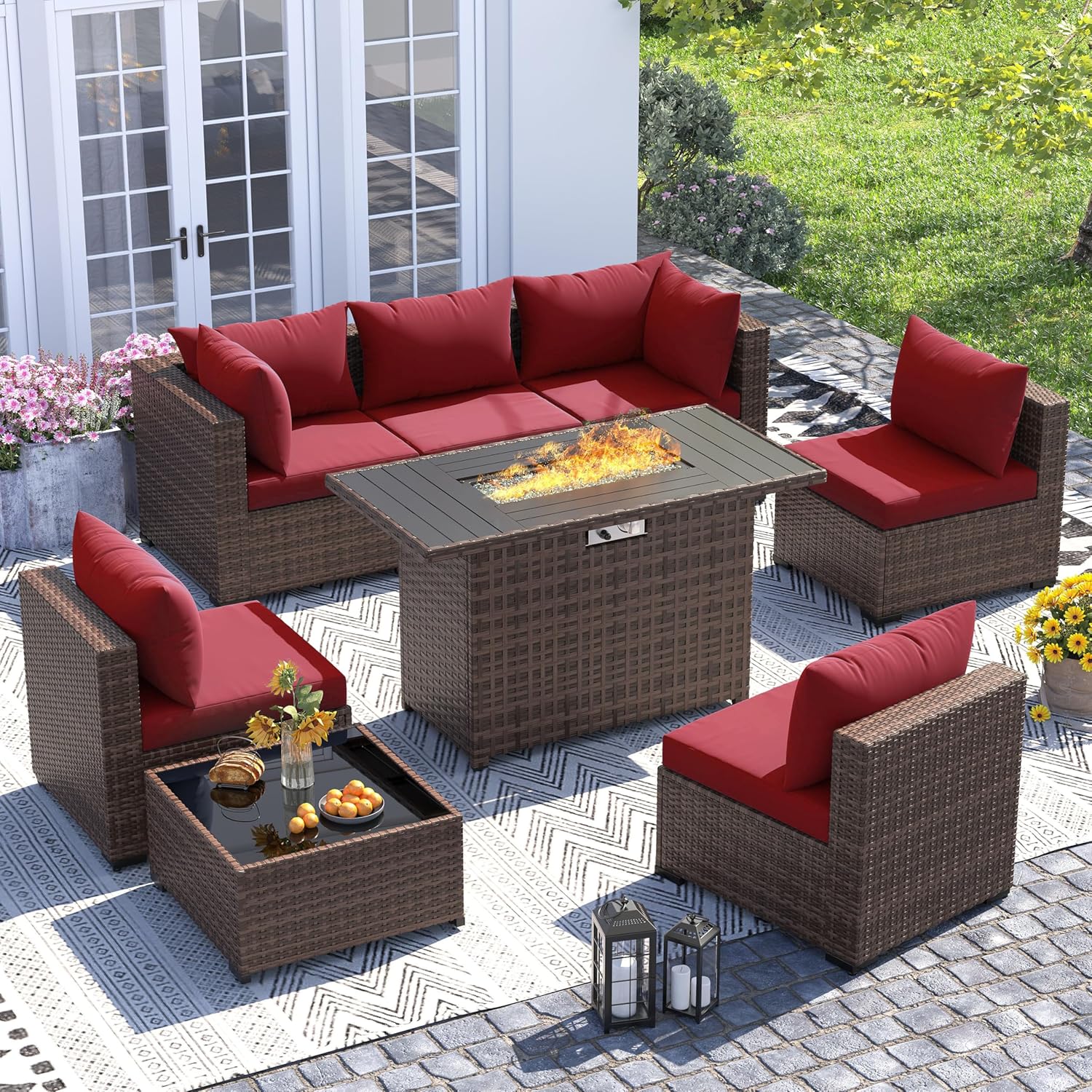 Outdoor Furniture With Fire Pit - Conjunto de 8 piezas de sofá
