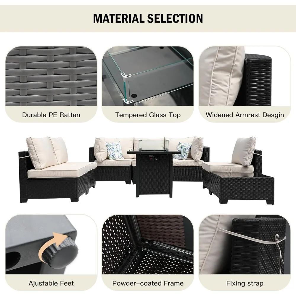 Muebles de patio de 8 piezas,  - Outdoor Furniture With Fire Pit reseña y precio