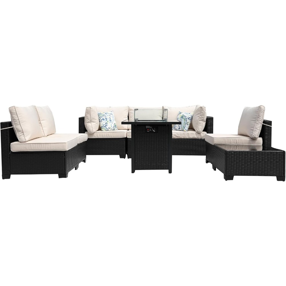Muebles de patio de 8 piezas,  - Outdoor Furniture With Fire Pit reseña y precio