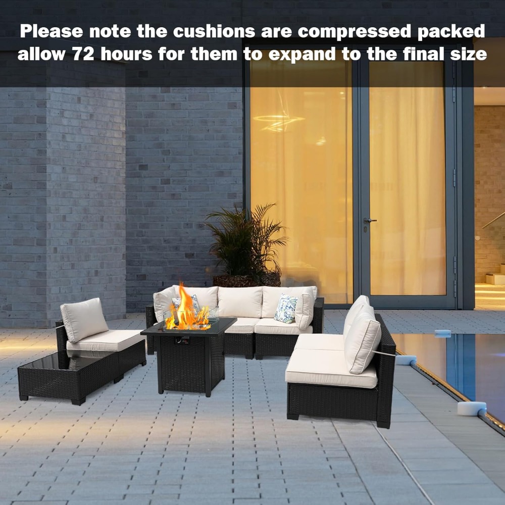 Muebles de patio de 8 piezas,  - Outdoor Furniture With Fire Pit reseña y precio