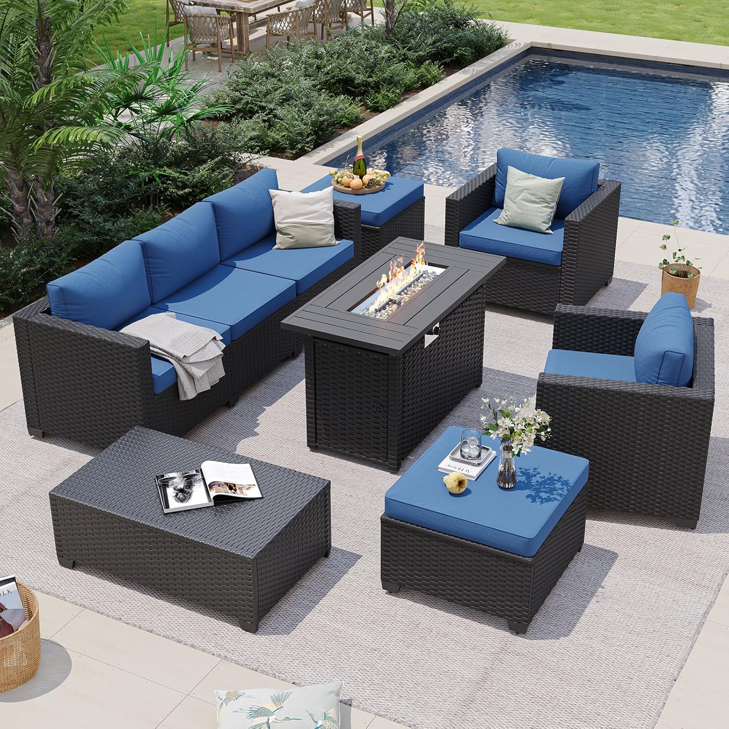Sofá Seccional Azul Marino par - Outdoor Furniture With Fire Pit reseña y precio